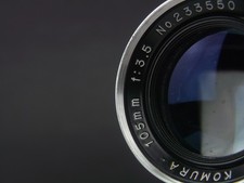 Komura 105mm 3,5 233550, Entfernungsmesser 35mm, Leica LTM, m39, gut, filmgeprüft