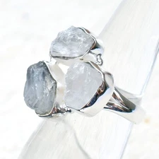 Natural Raw Rainbow Moonstone Ring, 925 Sterling Silver Handmade Ring Sz 7-RR317
