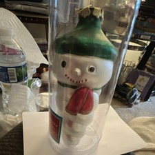 Sterling Inc AD Corp Glass Christmas Ornament Hanging Snowman White Green Red