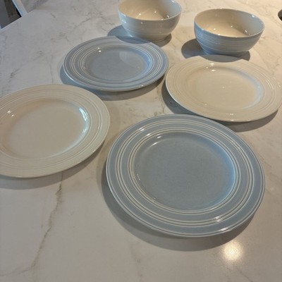 Jasper Conran at Wedgwood White Blue Strata 9 Luncheon Salad Plates Cereal Bowls