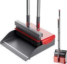 Broom with Dustpan Combo Set 50” Adjustable Long Handle 180 Degree Rotating Broo