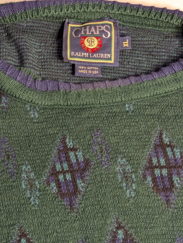 Polo Ralph Lauren Chaps De Colección Hombres S XL Hecho en EE. UU. Verde/Azul Pullover Geométrico Foto 3 de 4
