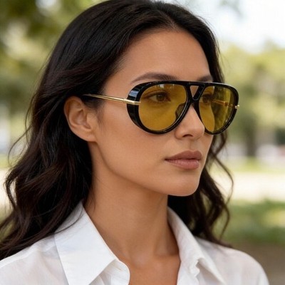 Bottega Veneta BV1273 Oversize Sunglasses Black Frame Yellow Lens USA Fast Ship