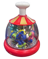 Vintage Spinning Top Toy w/ Clear Dome, Red Base  Blue Figure