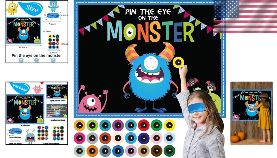 Póster de papel del juego Pin The Eye On The Monster para actividades divertidas de Halloween Foto 2 de 4