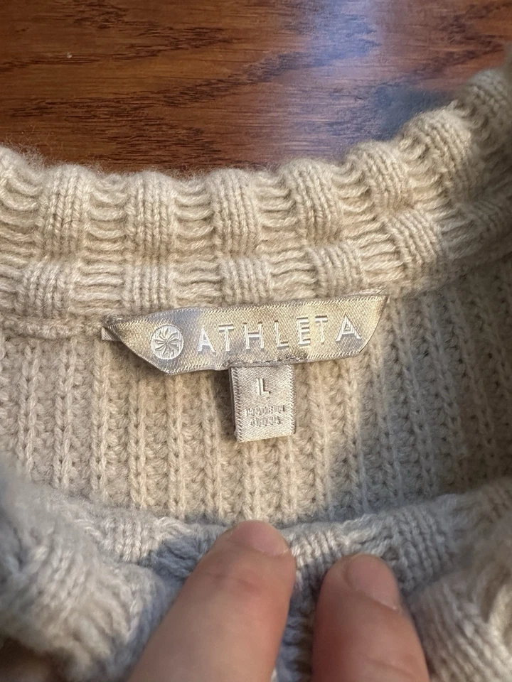 Suéter de Lana Cachemira ATHLETA Lucca Talla L Avena Manga Poof Foto 3 de 4