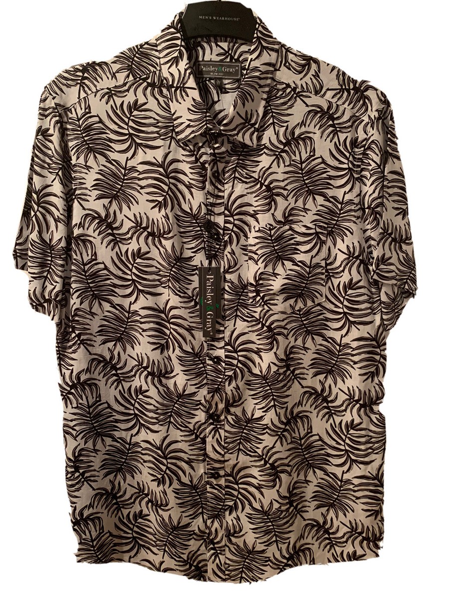 Paisley Gray Linen Mens Shirt Beach Hawaiian Tropical Cruise