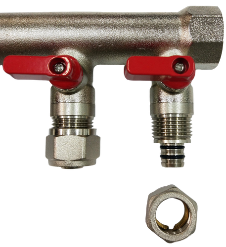8 Loop Plumbing Manifold w/ 1" trunk & 1/2" pex ball valves, red handle - Picture 10 of 16
