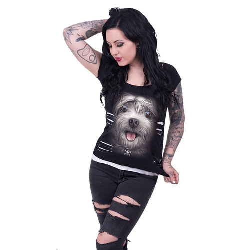 MISTY EYES - 2in1 White Ripped Top Black - Picture 2 of 7
