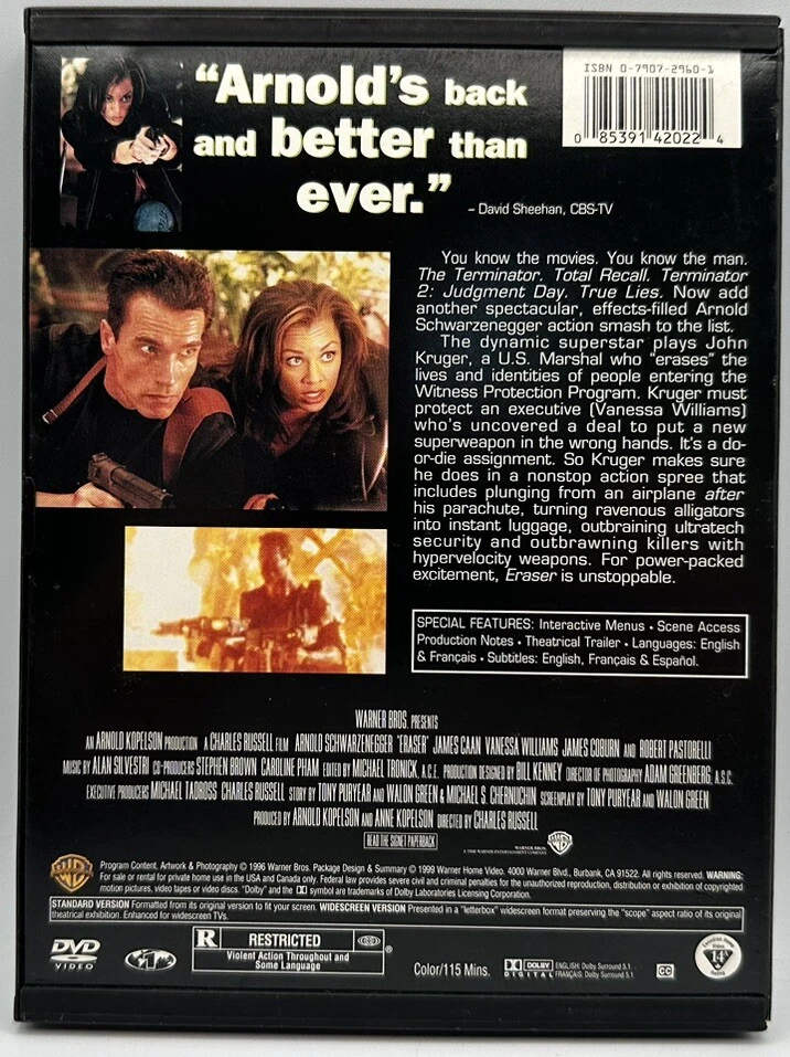 Eraser DVD Arnold Schwarzenegger James Caan James Coburn Free Shipping 1999 - Image 2 of 3