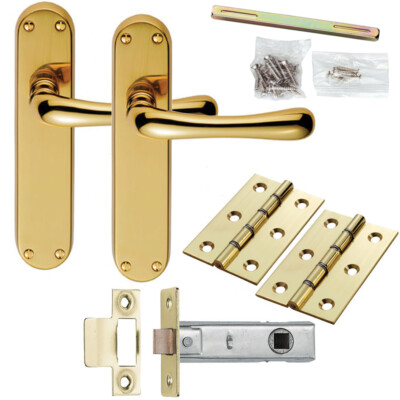 Türgriff & Riegel Paket Messing modern ausgestellt gebogen schmal abgerundete Rückenplatte