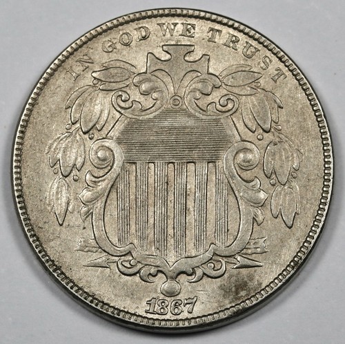1867 Shield Nickel.  AU.  171184