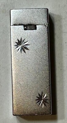 VTG~ Scripto Butane Cigarette Lighter~Silver Starburst Brushed Silver Slim Flip