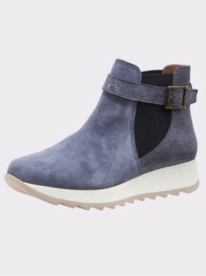 Leder Stiefelette blau 40 Damen HEINE Metallic-Prägung Stretch UVP: 139  5.3183