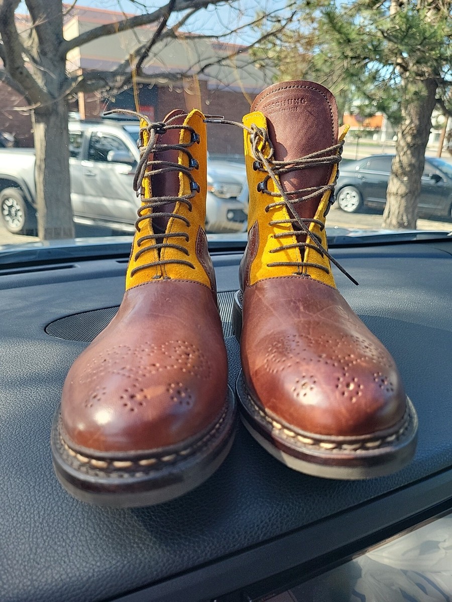 HESCHUNG BOOTS LEATHER BROWN & YELLOW SUADE SIZE 6.5 | eBay HESCHUNG BOOTS LEATHER BROWN & YELLOW SUADE SIZE 6.5 | eBay