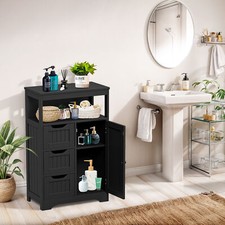 Bathroom Floor Cabinet Storage Organizer Adjustable with 1 Door 3 Drawers Black