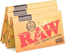 3x Raw Classic Single Wide Rolling Papers Double 100 LVS/PK  3Pks USA SHIPPED