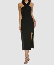 $595 Halston Women's Black Kora Cutout Halter Sheath Hi-Low Dress Size 16