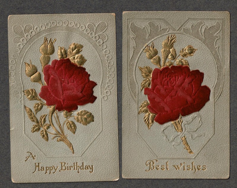 Vintage Raised Rose Felt Postcards