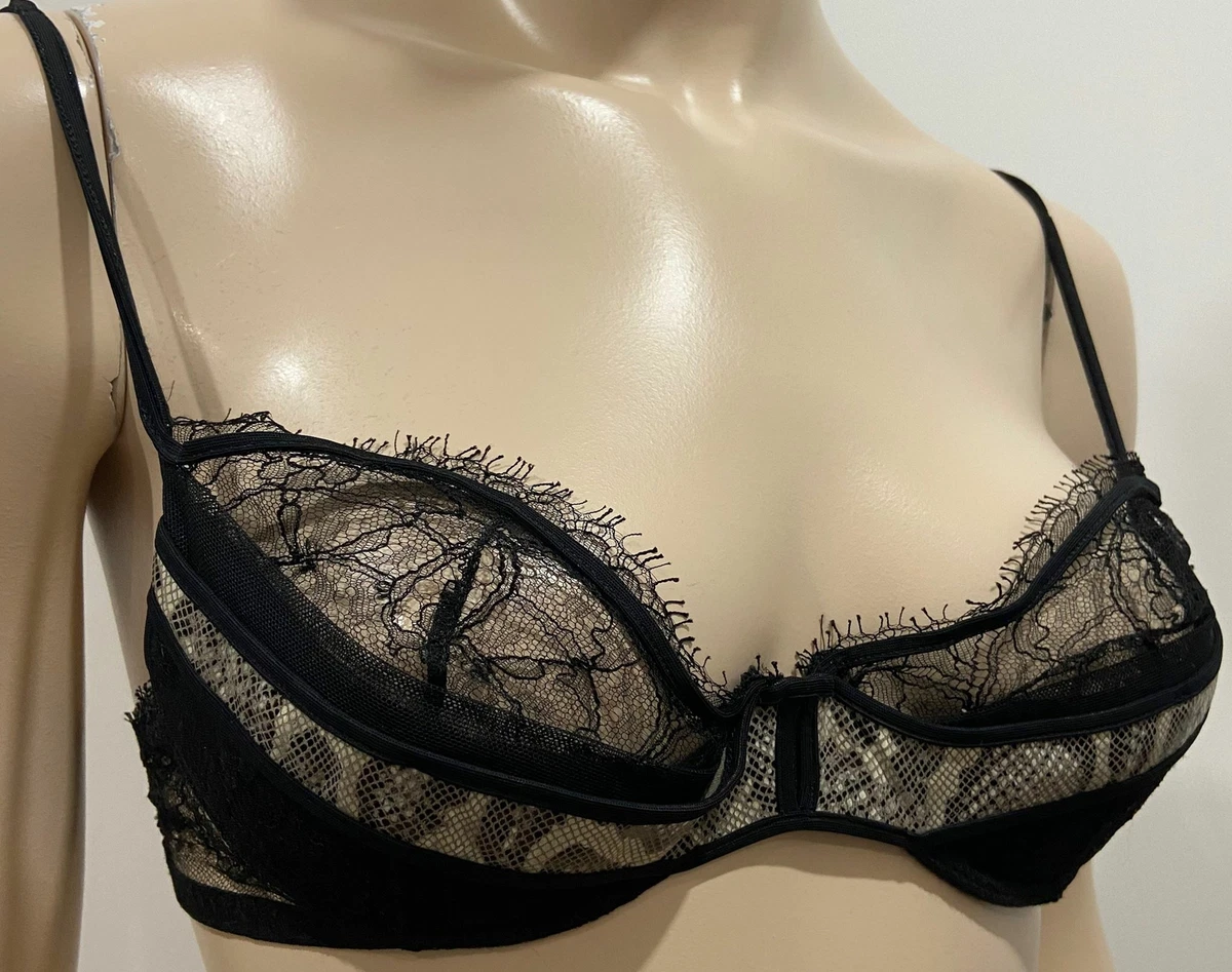 RCRESCENTINI PRIVATE COLLECTION COTTON CLUB Black Lace Animal Print Bra 36 B