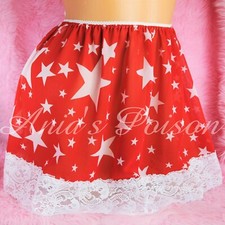 Sissy Maid Chiffon Red White STARS Lace Bottom Frilly mini half slip skirt OS