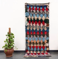 3x6 Moroccan Handmade Vintage Boucherouite Cotton Blue Area Rug Berber Rag Rug