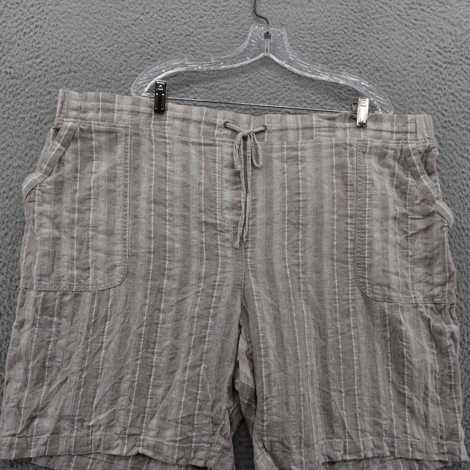 Bermudas Talbots Mezcla de Lino Talla 24W Beige Rayas Mujeres Cordón Informal Foto 3 de 4