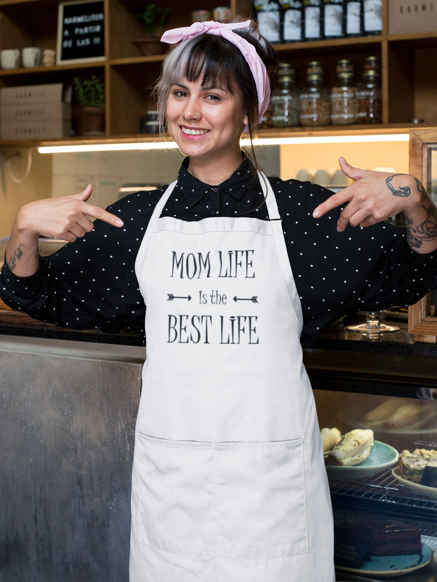 Mom Life is the Best Life Kitchen Apron Pocket Cooking Mothers Day