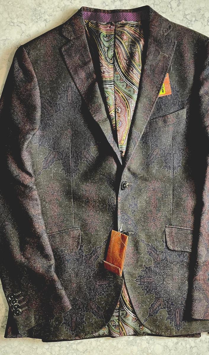 NWT Etro $2900 Silk/Wool Jacket 40 R Slim Green/Grey/Wine Paisley