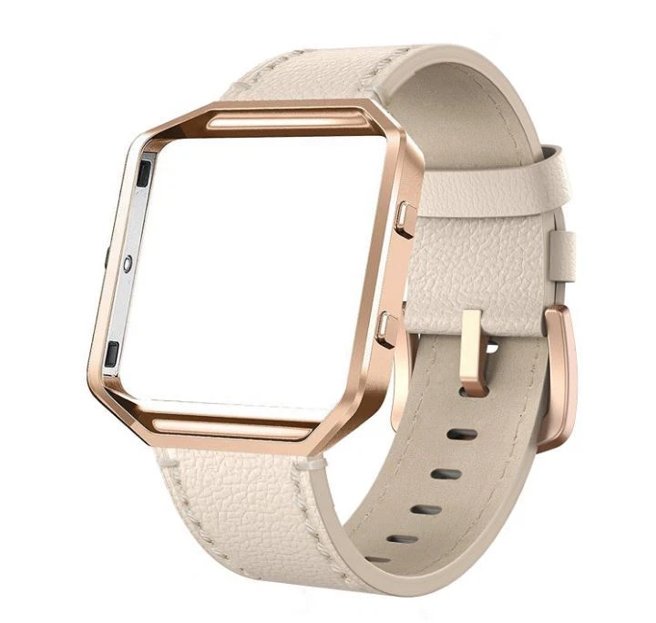 Banda Swees Fitbit Blaze Cuero Genuino Beige (Grande) Marco Oro Rosa - Lote de 2  Foto 2 de 4