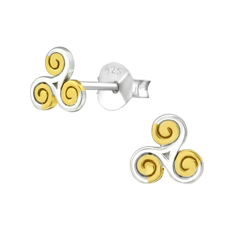 1 Paar Ohrringe Ohrstecker  925 Sterling Silber vergoldet keltischer Triskele - Bild 1 von 1
