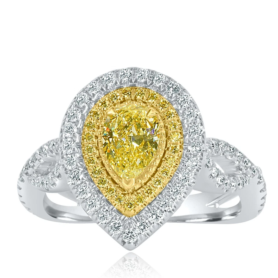 Помолвочное кольцо из белого золота 18 карат с грушевидным светло-желтым бриллиантом сертифицированное ГИА 1,57 карата - Изображение 2 из 4
