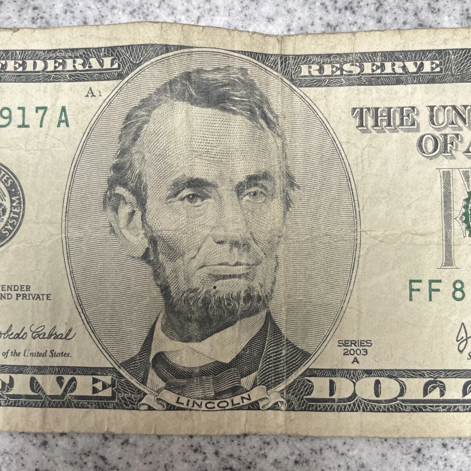 2003 $5 Five Dollar Bill Federal Reserve Note Vintage Rare 21 Years Old - Image 4 of 4