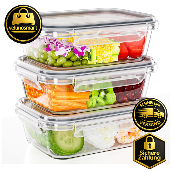GlasbehäLter Mit Deckel 3Er Set 1040Ml FüR Meal Prep Aufbewahrung KüChe-image