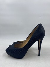 Badgley Mischka Navy Blue Crystal Embellished Peep Toe Platform Pumps Size 8 COA