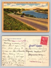 Cape Cod MA-Massachusetts, Sagamore Bridge Canal Scene c1952 Vintage Postcard