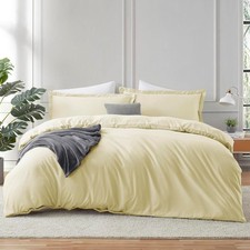 Vanilla Yellow Duvet Cover Queen Size 3 Piece Soft Double Brushed Bedding Set