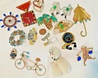 Lot 16 vintage costume jewelry brooches 1 Original by Robert Bakelite? Clock