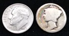 1957 D Roosevelt Dime And 1916 Mercury Dime 90% Silver