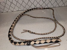 Vintage Genuine Real Leather 10ft Bull Whip – Brown & White Braided Western