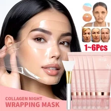 1~6Pcs Collagen Night Wrapping Mask Overnight Peel-Off Facial Moisturizing Mask