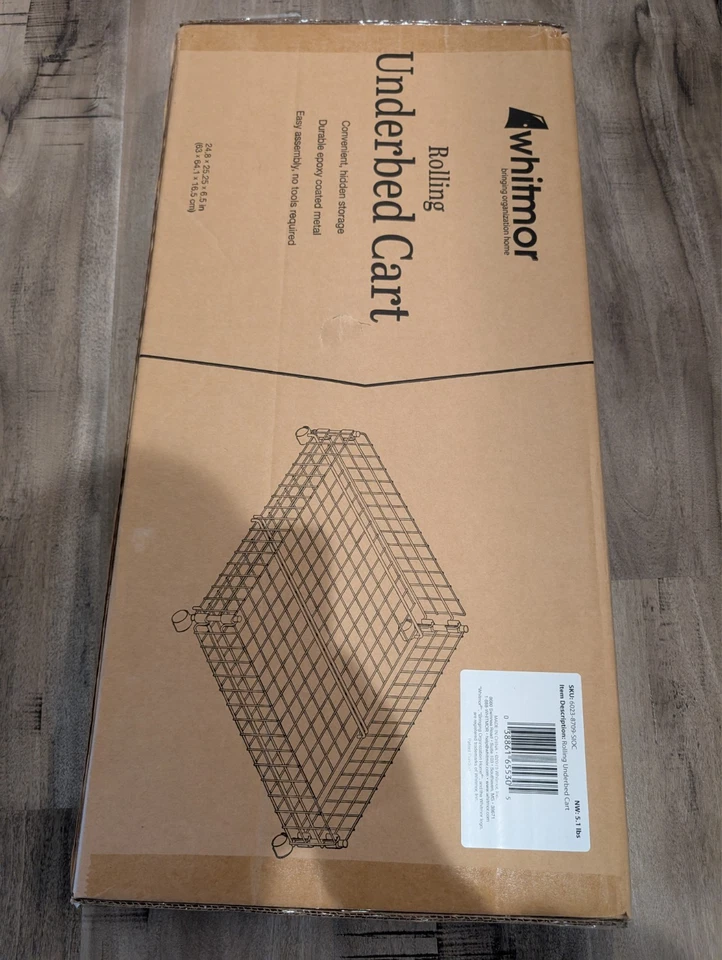 Carro debajo de la cama Whitmor Rolling White Wire almacenamiento debajo de la cama con ruedas 25"x25"x6.5" Foto 3 de 4