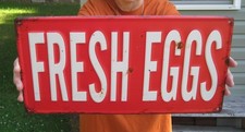 FRESH EGGS 16" x 8" Metal Embossed Sign Chicken Farmer Feed & Seed Advertising