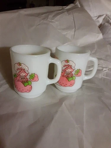 Strawberry Shortcake Milk Glass 10oz. Coffee Mug Anchor Hocking Fire King