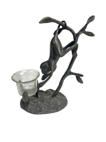 Vintage Brass Monkey Swinging On Tree Branch Candle Holder Home Decor - Picture 1 of 8