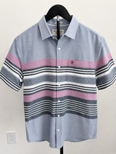 Original Penguin Men's Button Up Shirt Slim Fit L Blue Pink Striped Short Sleeve