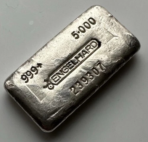 Englehard 7th Series Canadian Bull Logo 5 Oz. 999+ Fine Silver Old Pour Bar