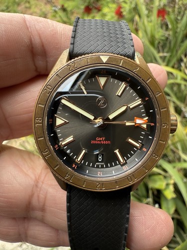 ZELOS HORIZONS GMT 200m L.E. BRONZE SLATE GRAY SWISS ETA 2893 AUTOMATIC WATCH
