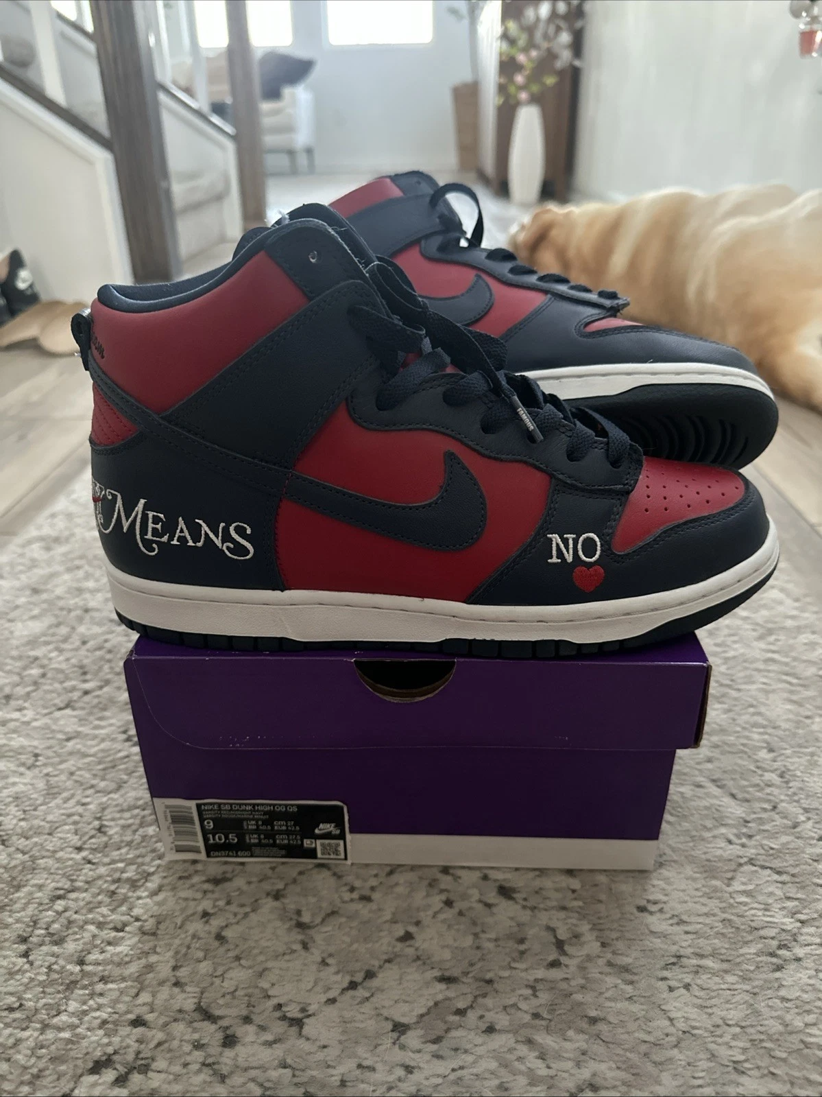 Taille 9   Nike Supreme x Dunk SB High By Any Means   Rouge Marine *PORTÉ 1X* VNDS