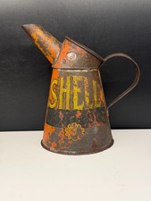 RARE Vintage Shell Oil Pourer Jug Tin Petroliana Original Patina 1930s50s Can S